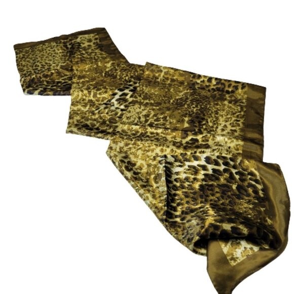 NEW Animal Print Olive Green and Black Long Rectangular Scarf - Picture 9 of 11